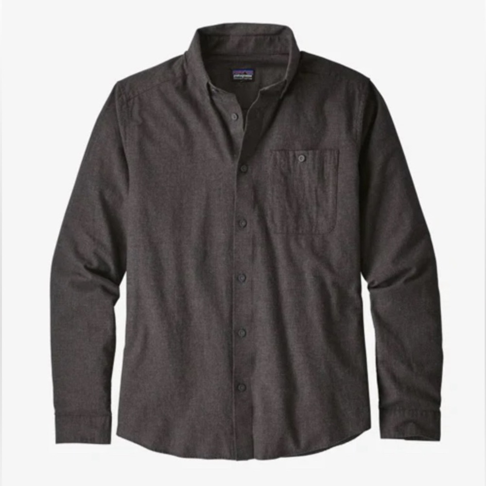 Patagonia Shirt Men Large Vjosa River Flannel Button Down Forge Gray Long Sleeve
